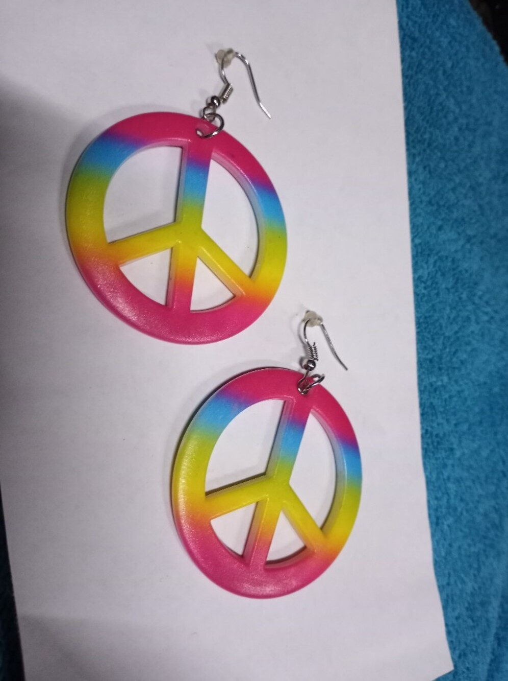 Rainbow Peace Sign Dangle Earrings - Reversible
